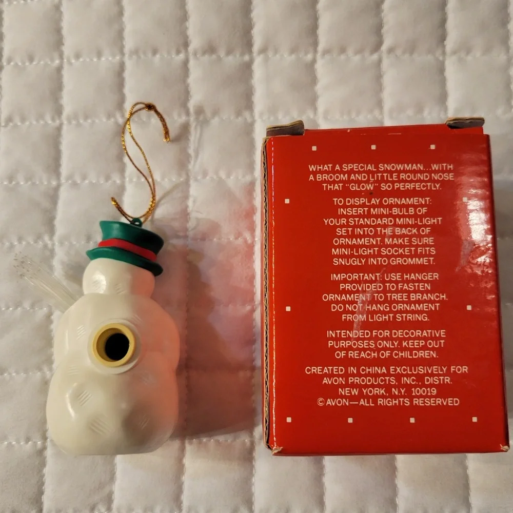 VTG 90s Avon Snowman Light Ornament with Fiber Optic Broom Christmas Holiday Fun